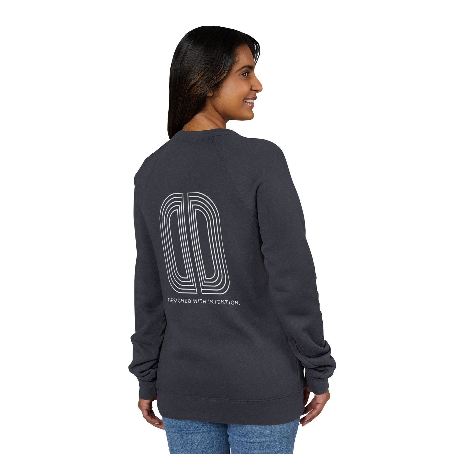 Minimal Black Raglan Sweatshirt — Subtle 'Unseen Thoughts' Chest Embroidery