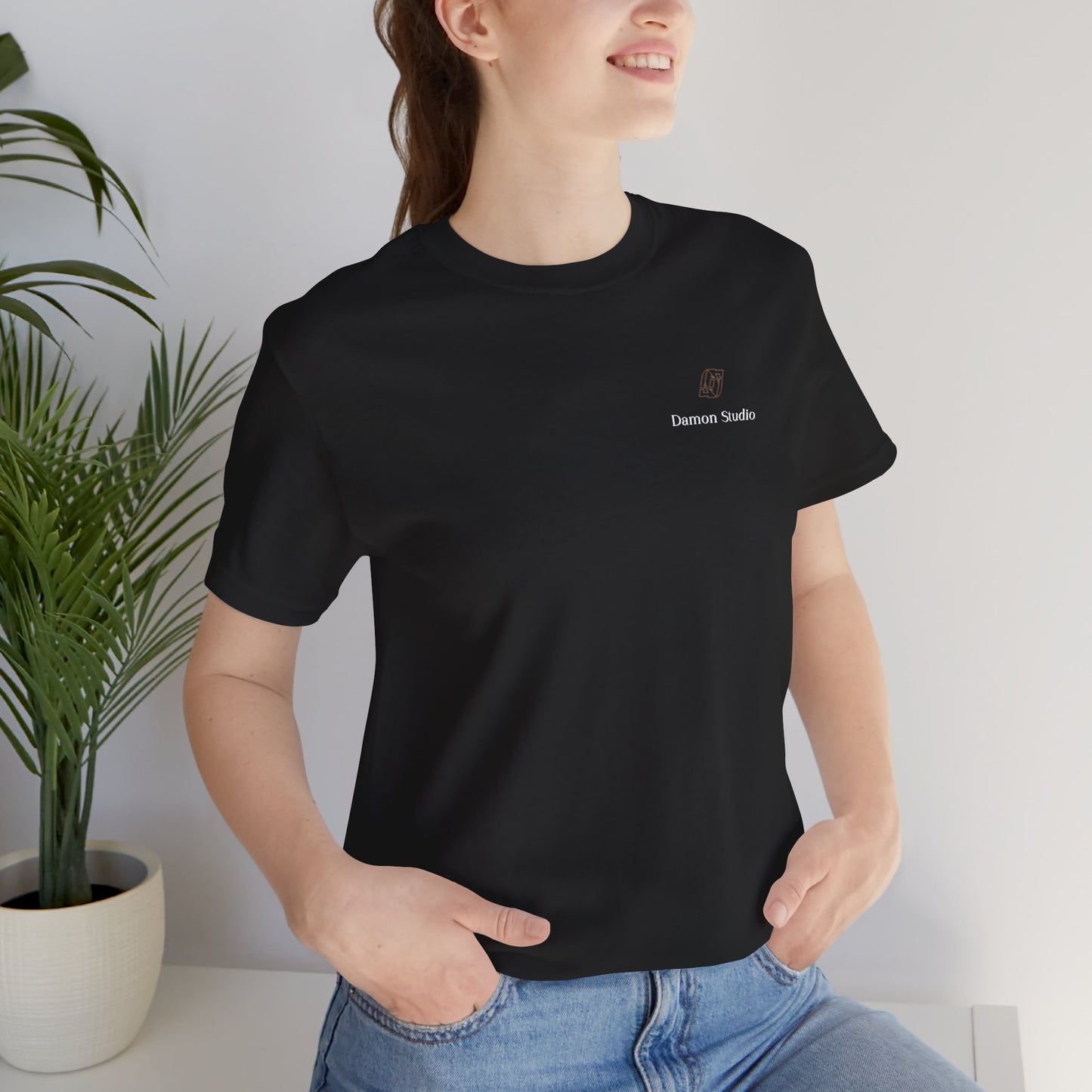 Minimal 'Damon Studio' Logo Tee — Black Graphic T-Shirt