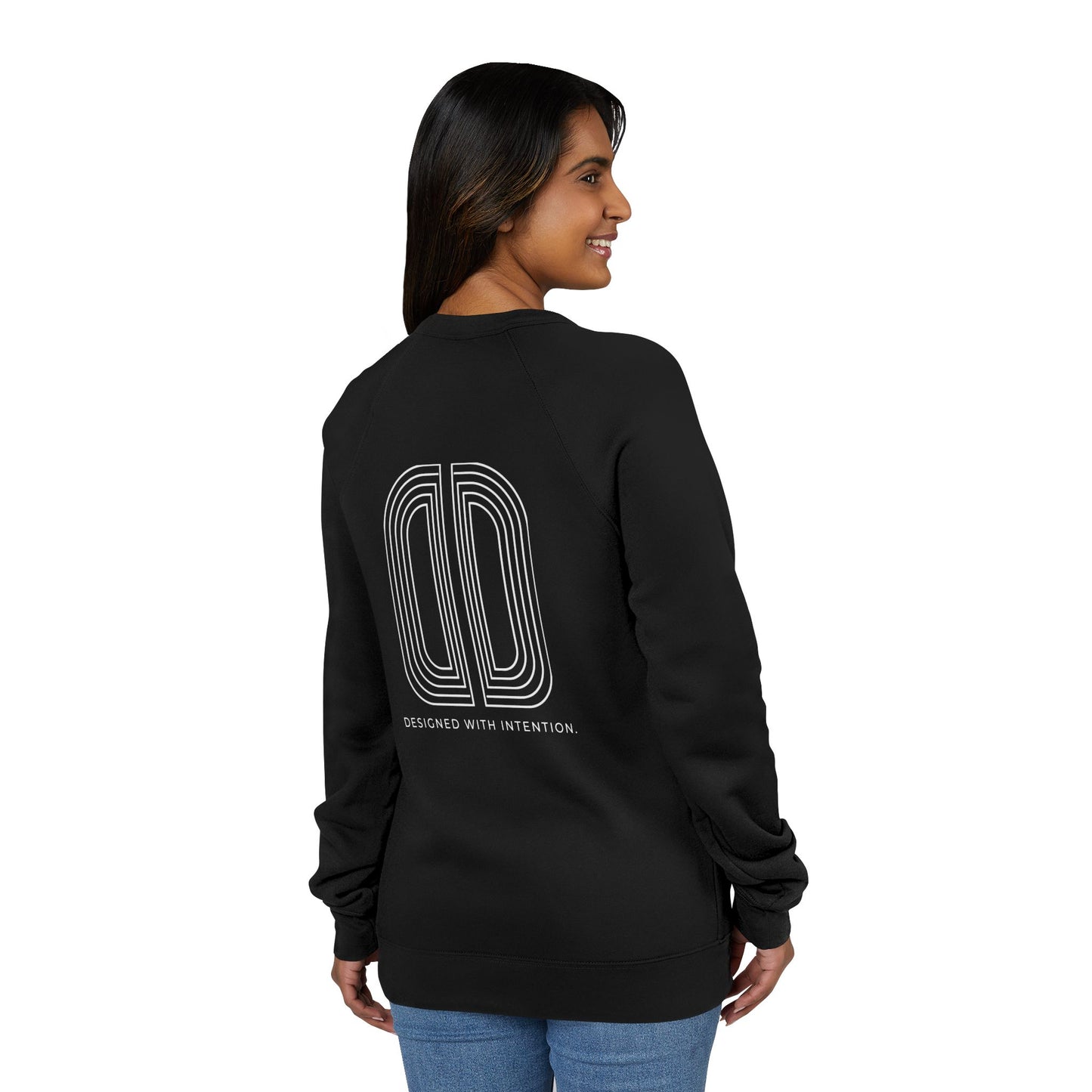 Minimal Black Raglan Sweatshirt — Subtle 'Unseen Thoughts' Chest Embroidery