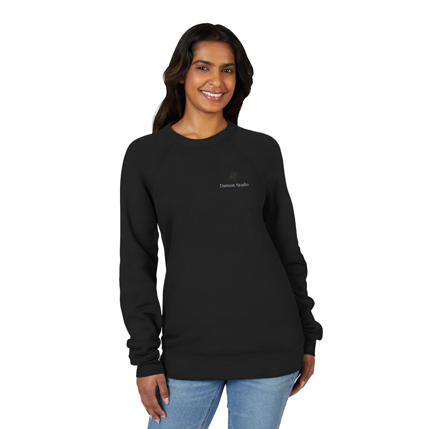 Minimal Black Raglan Sweatshirt — Subtle 'Unseen Thoughts' Chest Embroidery
